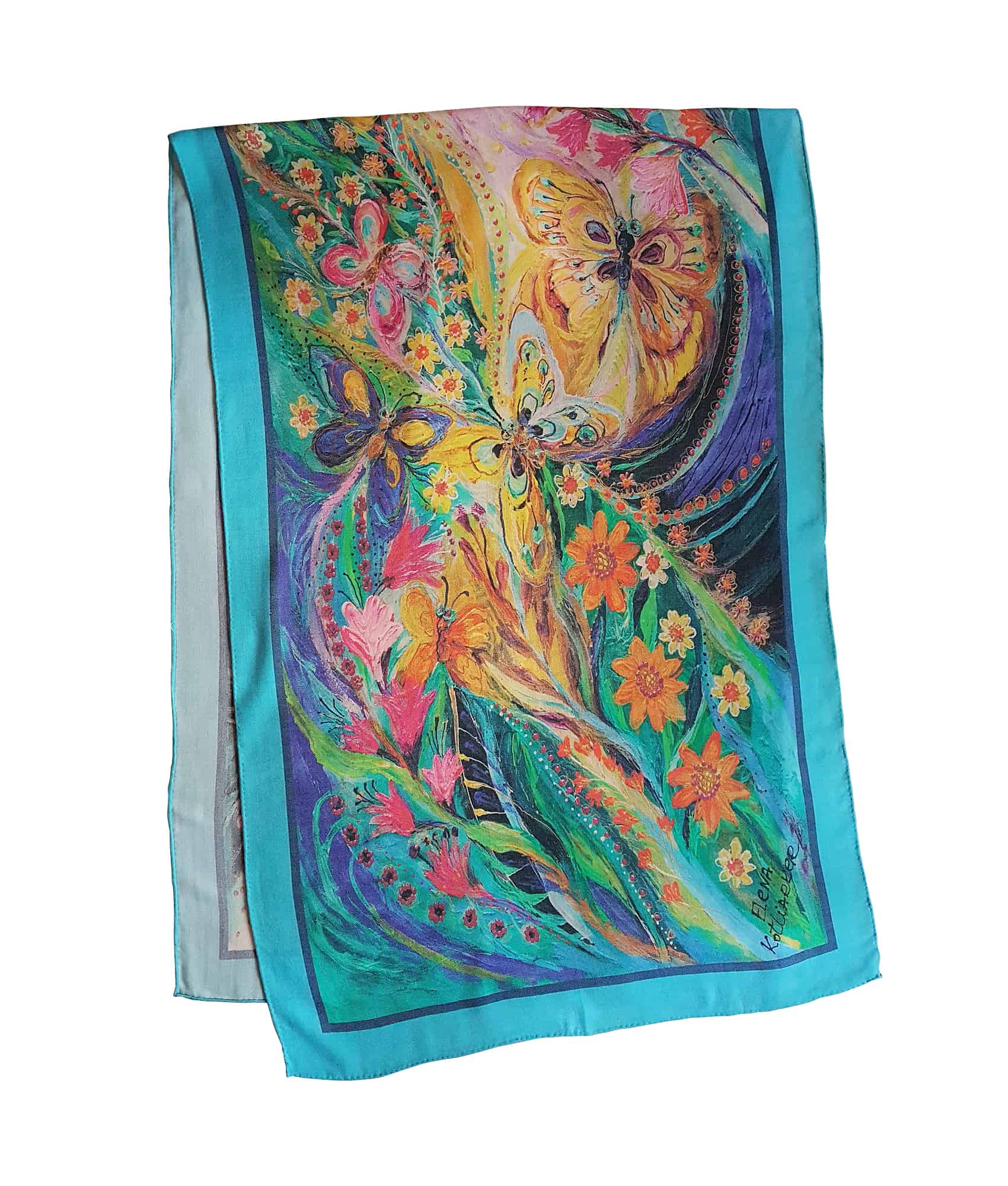 Hand Painted Multi Color Paisley Print Silk Scarf 