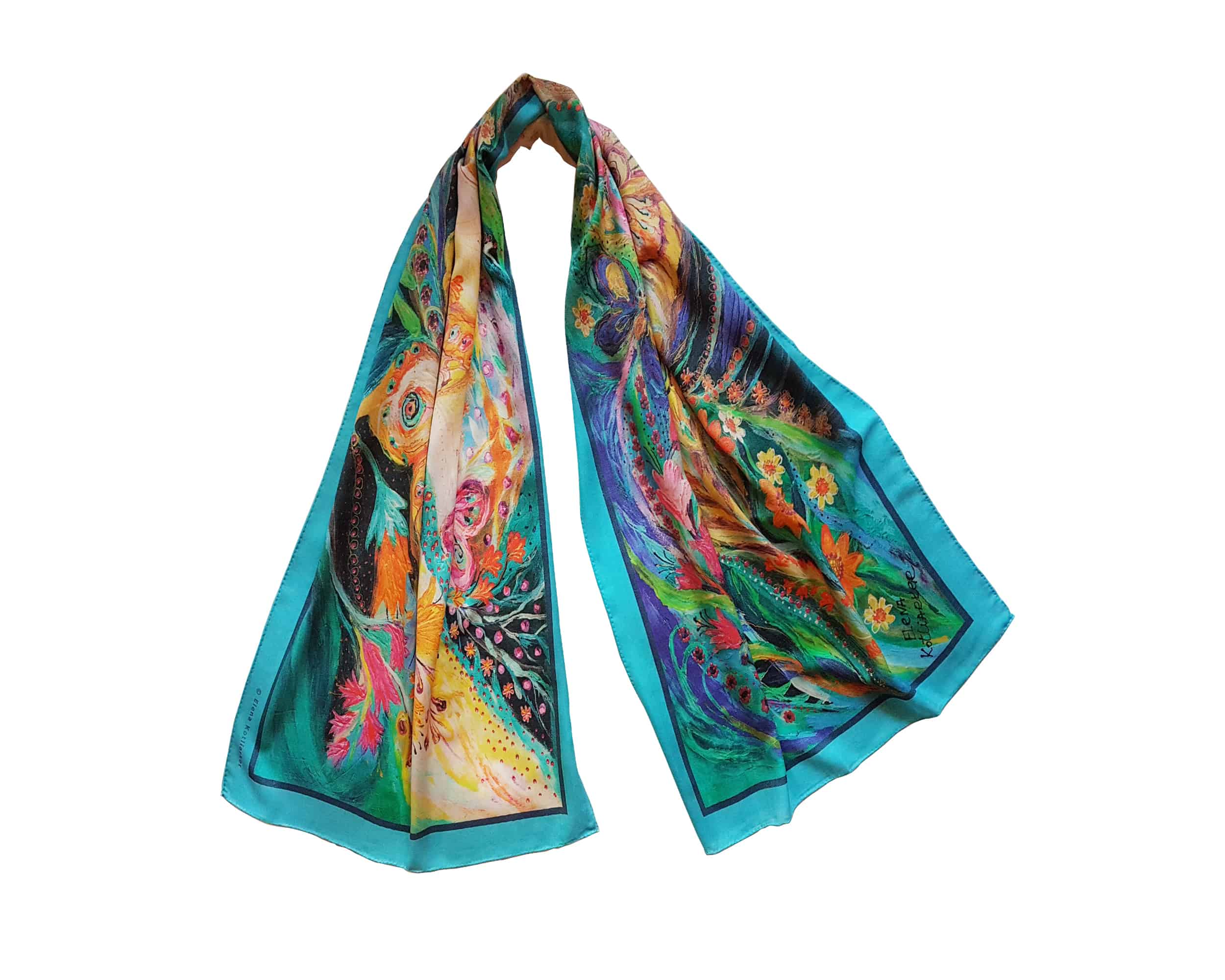 Illustrated Wool silk scarves / shawls collection gift idea